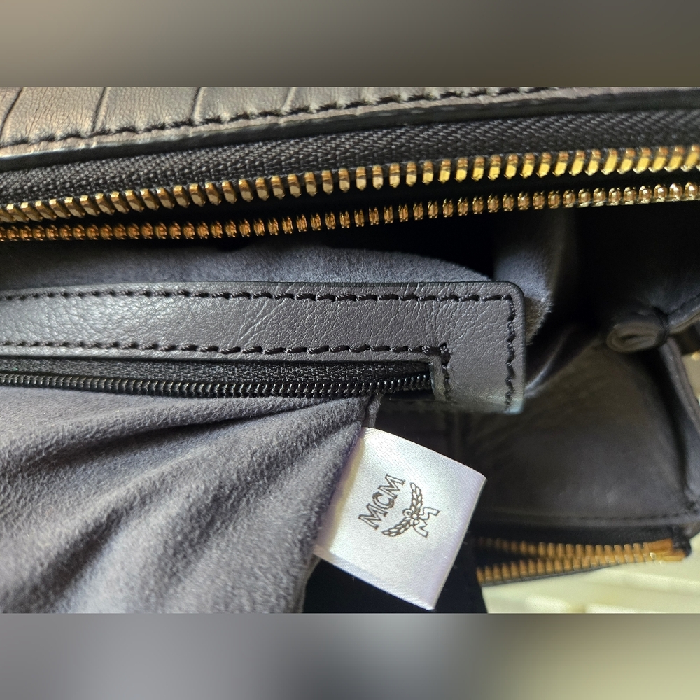 MCM Croc Embossed Gray Leather Large 2 way Satchel T7428 in EUC - Picture 12 of 16